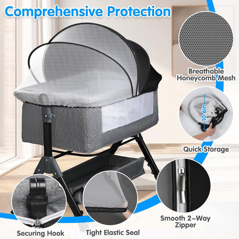 WANRU 2-Way Bassinet Mosquito Net Cover - Half-Blackout Mosquito Net for Baby Crib & Bedside Sleeper, Breathable Crib