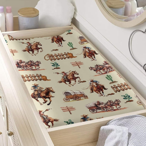 Ultra Soft Stretchy Western Cowboy Horse Changing Pad Covers for Girls Boys, Breathable Diaper Change Table Sheets