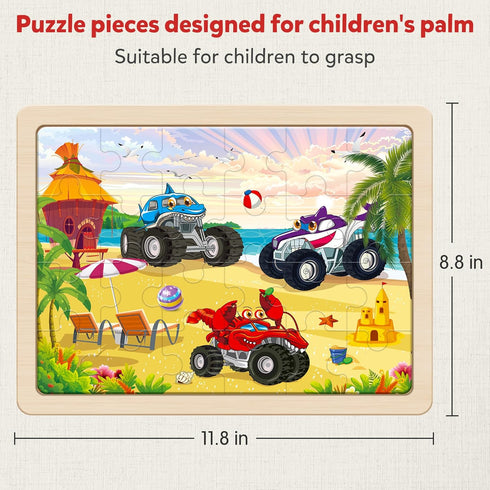 Box(12.2*9.4 24 3-5, 4-6, SYNARRY Large Wooden Monster Truck Puzzles for Kids Gift in), Piece Puzzles for Toddlers Wood