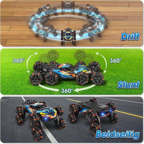 8WD 6-12 ADUSRIZ Gesture Sensing Road Stunt Car, Remote Control Cars with LED Light, Music and Spray, Drift RC Car Toys