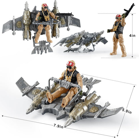 US Army Men Action Figures Play Set, Toy Soldiers with Military Weapons Accessories for Kids Boys