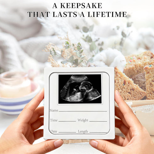 Wooden Pregnancy Announcement Ivory White, Writeable Creative Ultrasound Photo Frame Wooden Keepsake Box, Baby Birth