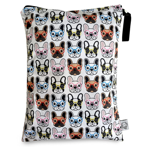 FLOCK THREE Washable Wet Bag Diaper Bag, Water Resistant Swimming Bag with Pugs Dog Print, 12.6'' x 16.5''
