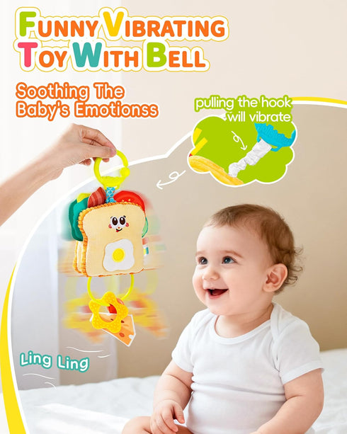 Tummy Jollybaby Baby Pull Vibration Toy - Time Sensory Hanging Toys for Car Seat, Stroller, Crib & Play Gym