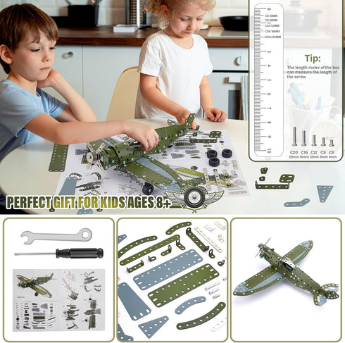 8-12 12-16, 258 Sets 10-14 STEM Projects for Kids Ages Pieces Erector Airplane Model kit, Model Aircraft Metal Building