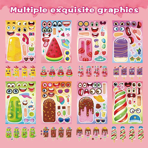 OTAITY 24 Sheets Make Your Own Ice Cream Stickers for Kids Toddlers, Make a Face Sticker Mix and Match Watermelon