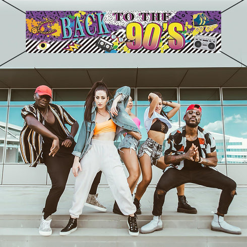 Back to The 90s Theme Party Banner Sign Decorations, Retro 90's Hip Hop Graffiti Backdrop for Birthday Party