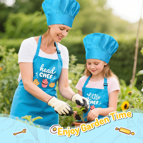 Set 4Pcs R HORSE Adult Kid Apron and Chef Hat - Parent Child Adjustable Kitchen Apron Hat Kid Role Play Chef Toy