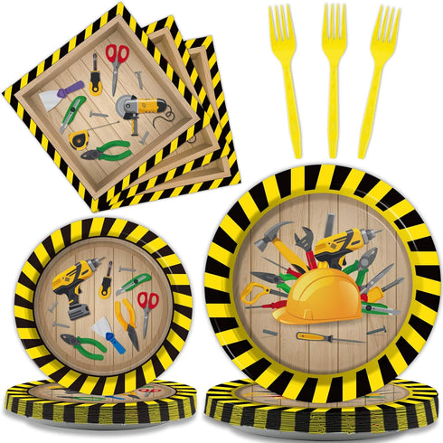 chiazllta 96 Pcs Handyman Tools Party Paper Plates and Napkins, Construction Birthday Party Decorations for 24 Guests