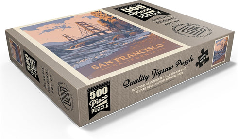 MyPuzzle San Francisco, CA - Golden Gate-Water's Edge Vintage Poster, Premium 500 Piece Jigsaw Puzzle