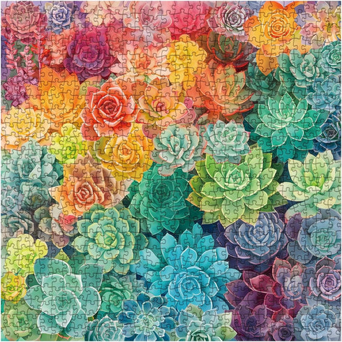 Rainbow Succulent Cactus Puzzle 1000 Piece for Adults, Colorful Gradient Plant Jigsaw Puzzles for Women, Aesthetic Pretty Beautiful Flower Garden Spring Puzzles