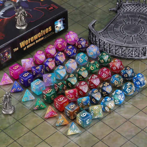 Coyeekn DND Dice Set, 7 x 7 Sets (49 Pieces) Glitter Polyhedral Dice for Dungeons & Dragons RPG with 1 Pouch