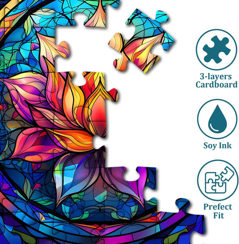 Stained Glass Puzzle for Adults, 1000 Pieces, Colorful Lotus Flower Art, Challenging Jigsaw Puzzle
