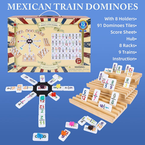 Set 12 Set 12 Set 91 9 8PCS Mexican Train Dominoes Double with Numbers, Dominoes for Adults and Family, Mexican Train