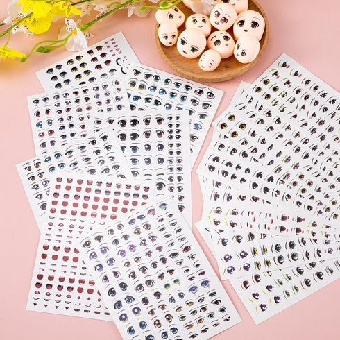 Joez 12Pcs Water Eye Stickers for Dolls, Cute Cartoon Eye Water Decals for Doll Clay Accessories