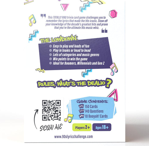 90's Song Lyric Game - Fun Music Trivia Game for Adults, Ideal for Millennials & Gen X