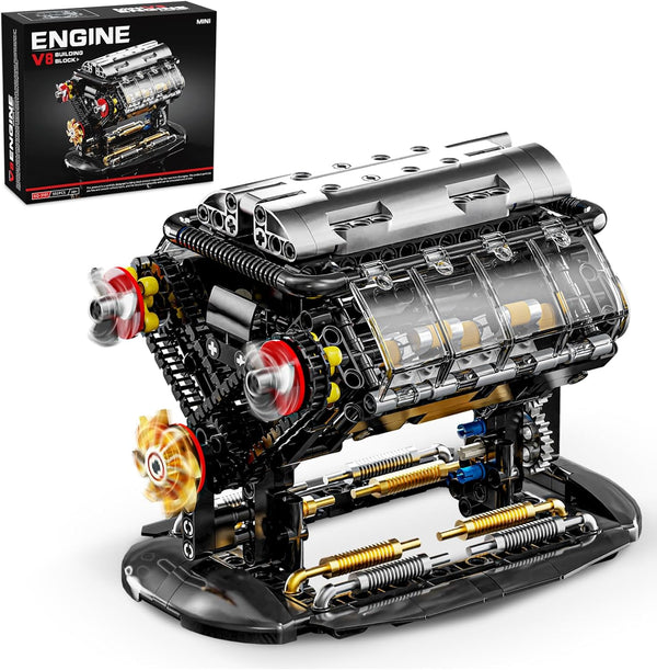 V8 Engine Building Blocks Sets, Mini V8 Engine Model Kit That Runs