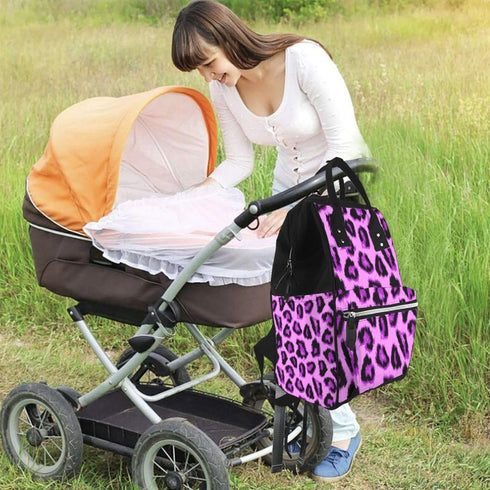 TZTTZT Backpack, Mommy Purple leopard print Diaper Bag Toddler Baby Girl Boy Diaper Bag for Mom Dad, Bags Travel Baby