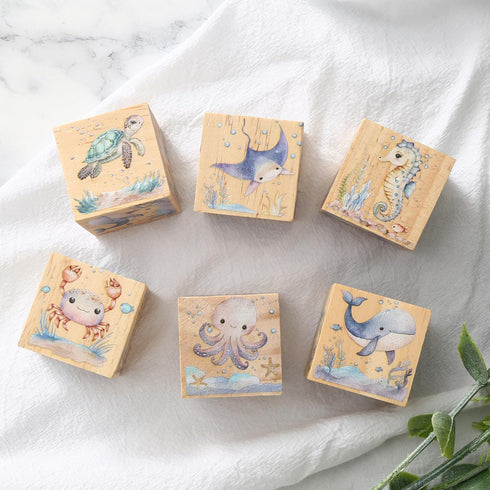 6 Bedroomm Pcs Ocean Animal Nursery Decor Blocks Wooden Shelf Decor for Baby Nursery Room Kids