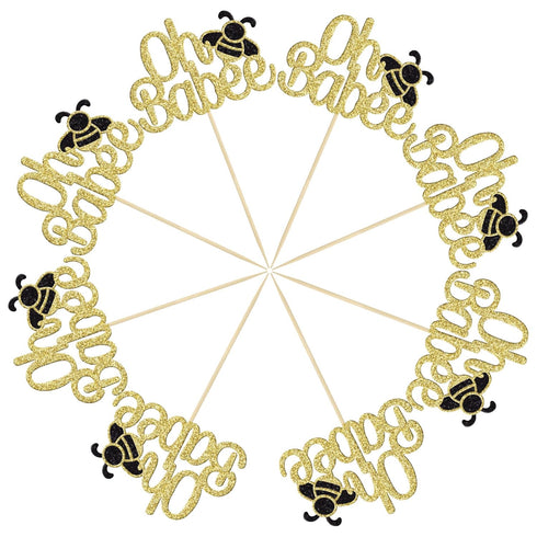 Gyufise 24Pcs Bumble Bee Cupcake Toppers - Gold Glitter Oh Baby Cupcake Picks for Baby Shower Birthday Party