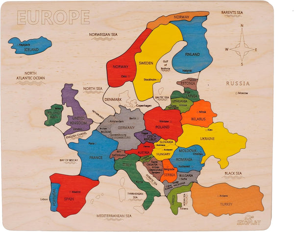 Europe Map Wooden Jigsaw Puzzle for Kids | 33 Puzzle Pieces |
