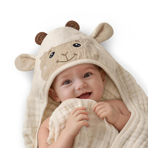 Blissful Diary Muslin Baby Hooded Towel 1 Pack, Soft & Absorbent Bath