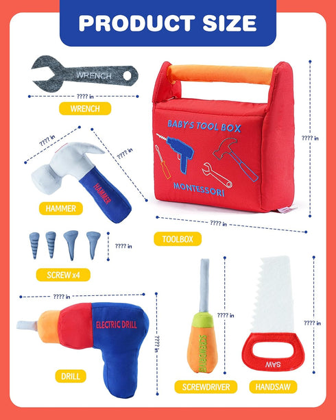 Set Hammer Jollybaby Soft Kid Tool Box Toy Inclub Drill Saw Wrench Screwdriver Screw for Baby, Montessori Preschool
