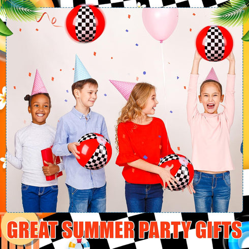 Hollowfly 6 Pack 7.87" Swimming Summer Race Car Beach Ball for Kids Bulk Inflatable Black and White Checkered Flag Pool