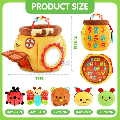 6-12 5 6 7 8 9 10 0-2 Thremhoo Baby Toys Months - Soft Beehive with Stuffed Animals, Rattle, Crinkle, Mirror