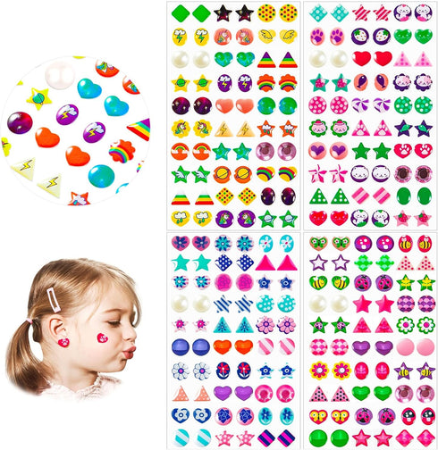 240PCS Sticker Earrings for Little Girls - 3D Gems Self-Adhesive Glitter Craft Crystal Stickers