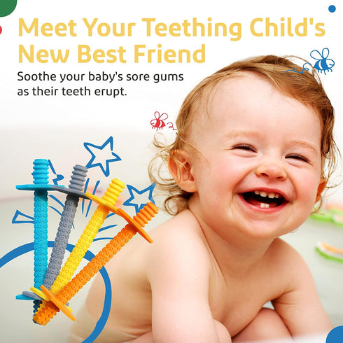Hollow Teething Tubes - Baby Teething Toys for 0-6 Months, Teething Straws, Sticks (4 Pack)