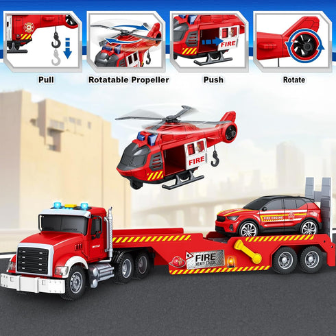 3 4 5 6 7, SpringFlower Extra Large Fire Truck Toys for Boys Girls with Racing Car and Helicopter, Lights, Sounds, Semi