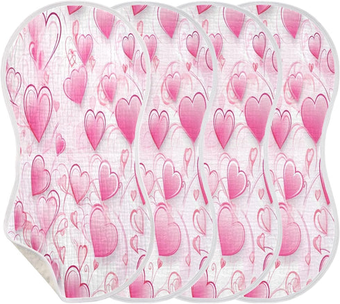 Bulletgxll Set 4, Valentine Heart Pattern Unisex Baby Burp Cloths of Soft Absorbent Organic Cotton Muslin Burping