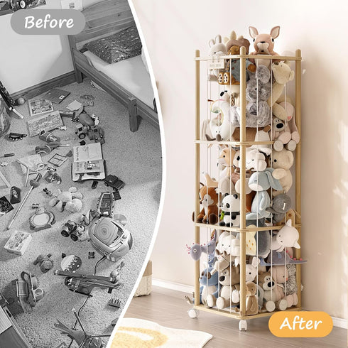 Stuffed Animal Storage,Wood Stuffed Animal Storage Zoo with Wheels,Vertical Stuffed Animal Holder with Thicker Elastic