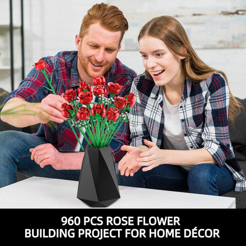 Set, 960PCS Sopu Red Rose Bouquet Building Roses Artificial Flowers Botanical Collection for Dinner Table Home Decor