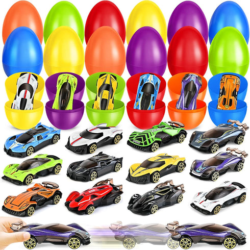 Shemira 12 Pack Easter Eggs Filled with Die-cast Racing Cars for Kids