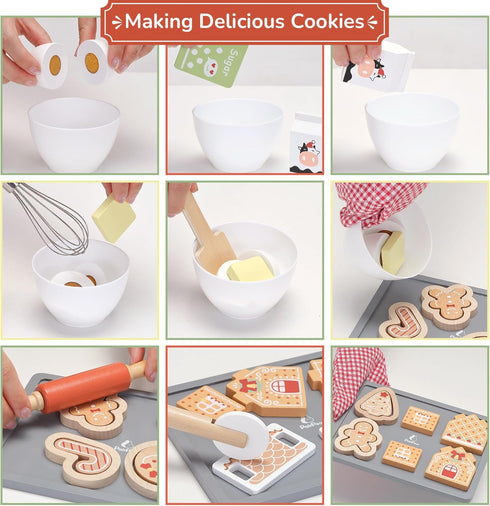 Playset 29 3D 3+ PairPear Gingerbread House Baking Piece Wooden Christmas Cookie Baking Kit, Toy Cookie Play Food