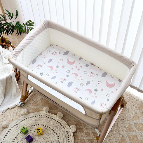 4 Pack 35"x20" Bedside Bassinet Sheets - Bassinet Sheets for Newton, Ezebaby, AMKE & Other Large Bedside Sleeper |