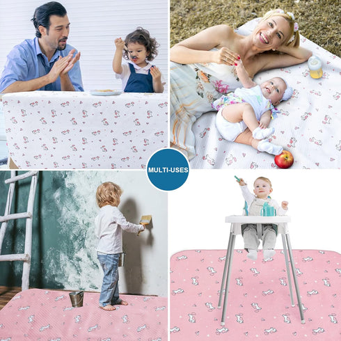 2 Pack 42 46 Splat Mat for Under High Chair, High Chair Mat for Floor, Waterproof Mat Washable for Arts and Crafts