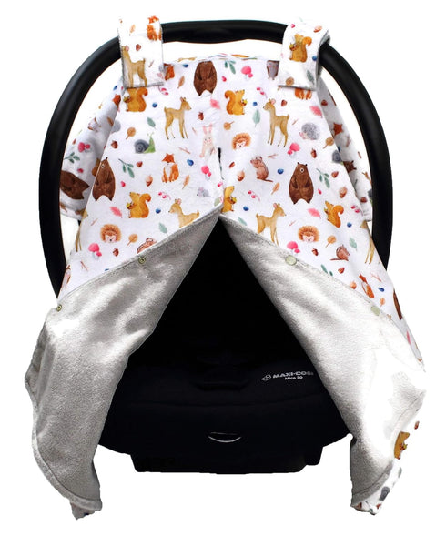 Dear Baby Gear Deluxe Car Seat Canopy - Infant Cover for Car Seats - Dainty Forest Animals, Light Gray