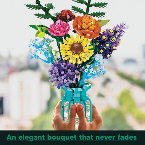 ZONECYTD Set 1853pcs Flowers Bouquet Toys Building Blocks with Vase, Roses, Sunflower, Hyacinth, Hydrangea, Artificial