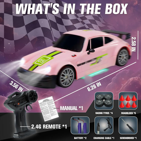 1:20 2.4G 20+KM/H, 50-Minute 2pcs SANCO RC Drift Car - Drifting Car with Dual Tire System & LED Lights, Playtime