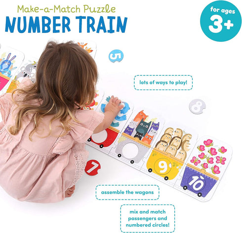 Banana Panda Make-a-Match Number Train Floor Puzzle - Learn Numbers 1-10 with 30 Large Pieces for Ages 3-5