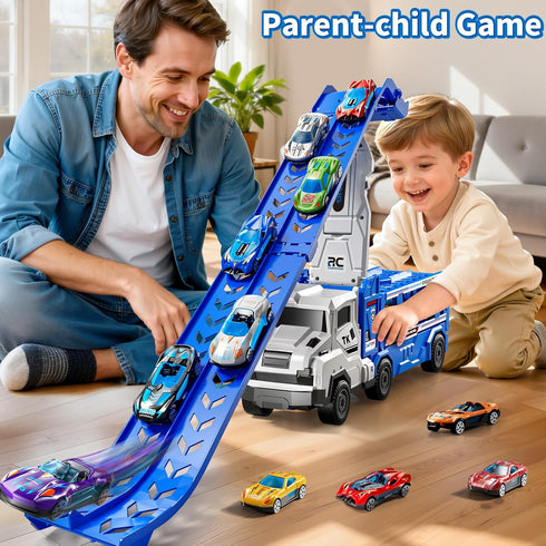GOGIHCCH 3-in-1 2-4 12 3-5 4-8(Blue) Kids Carrier Truck Toy Car Tracks for Toddlers Years Old with Racing Cars Toys