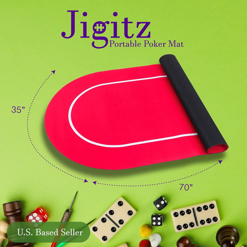 Jigitz Poker Mat - 70 x 35in Non-Slip Game Mat with Black Carrying Case for Card Games