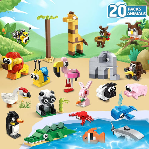 HOGOKIDS 20 Pack Animals Building Blocks - Party Favors for Kids, Easter Gifts, Goodie Bags, Classroom Prizes for Ages