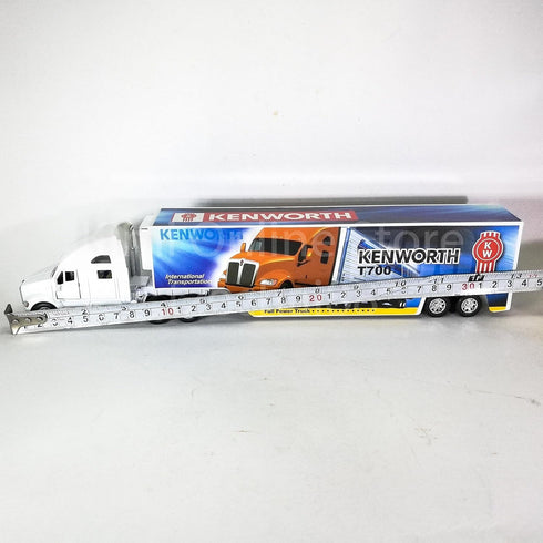 T700 1:68 Pullback KiNSMART Kenworth Container Truck, Scale, Die Cast Metal Model, White with Decals, Action