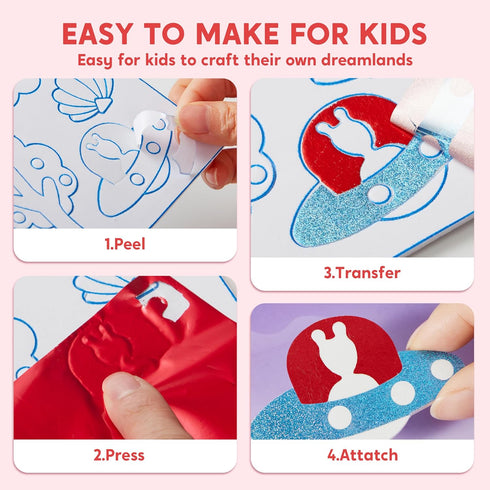 Klever Kits Foil Art Kit for Kids - Mess Free Coloring, Foil Foam Stickers, Creative Travel Toys, Birthday Gifts