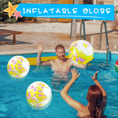 30 Pack 16 Inch Inflatable Globe Beach Ball Toys, PVC Earth Ball for Kids Swimming Pool Game