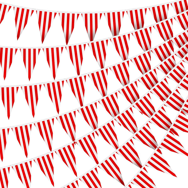 328ft 200 Pcs Carnival Circus Party Decorations - Red and White Striped Pennant Banner Flags for Celebration